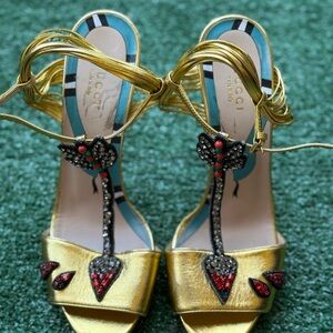 Gucci Gold Snake Embellished Heels